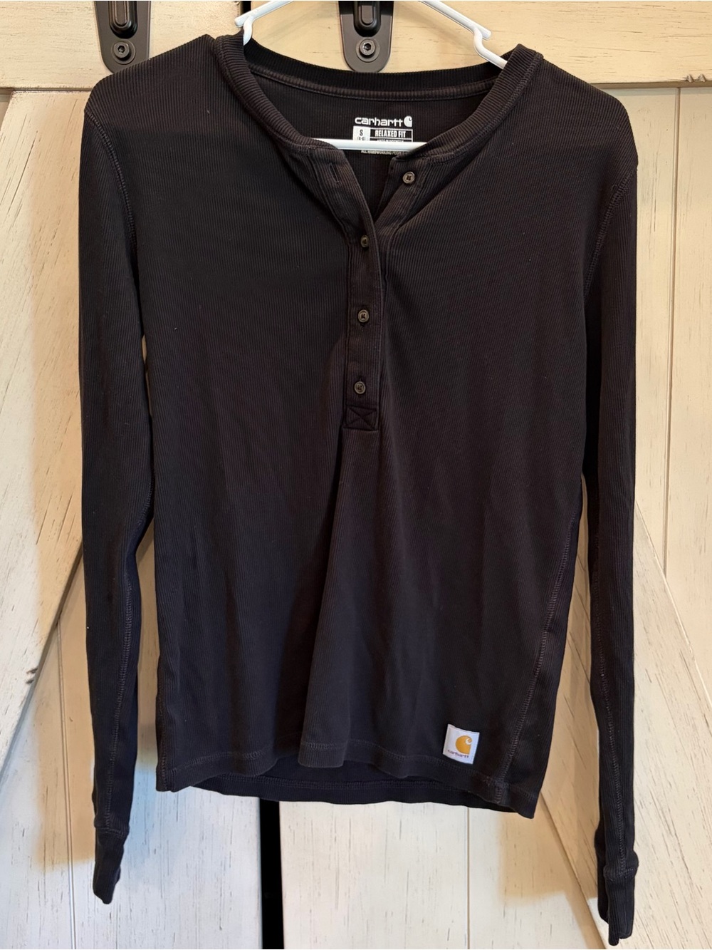 Carhartt Black Long-Sleeve Henley Thermal Top Size Small (4-6)